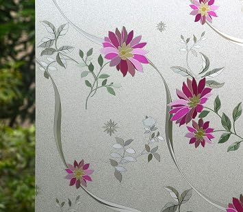 VSUDO 2 Rolls 17.7" by 78.7" Window Film for Privacy, Purple Chrysanthemum Pattern Window Tint for Home, Window Glass Sticker for Office 19.37 Sq. Ft Total