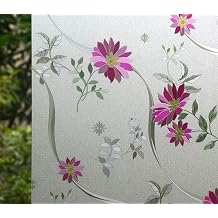 VSUDO 1 Roll 17.7" by 78.7" Window Film for Privacy, Purple Chrysanthemum Pattern Window Tint for Home, Window Glass Sticker for Office 9.68 Sq. Ft Total