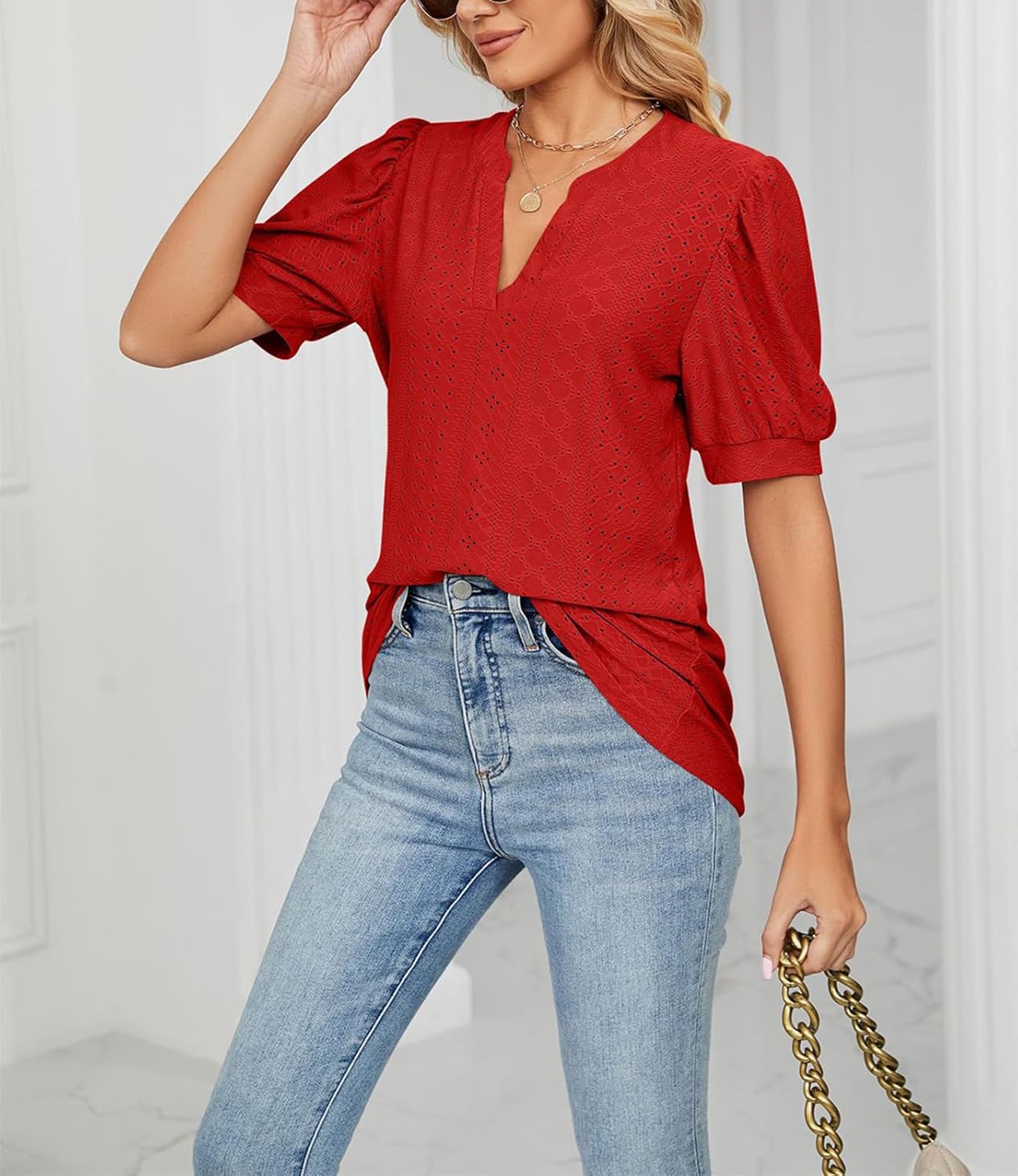 PerZeal Women's Summer Tops Tunic V Neck Ruffle Half Sleeve Blouses Short Sleeve Casual Loose Tops T-Shirts - Image 6