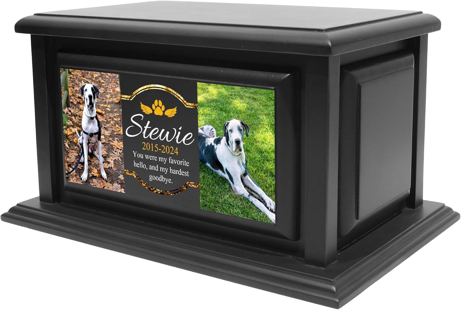 250lbs Personalized Pet Urns Made of Solid Pine Wood, Custom Urn Box for Dog Ashes, Large Burial and Cremation Urns for Dog Memorial, Black Wood Color (Design 1, Large)