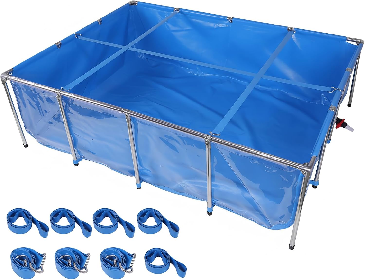 Generic 880Gallon Collapsible Fish with Transparent Viewing Panel PVC Canvas Fish Load UP to 400Lbs Rectangular Goldfish with Drain Valve for Indoor/Outdoor