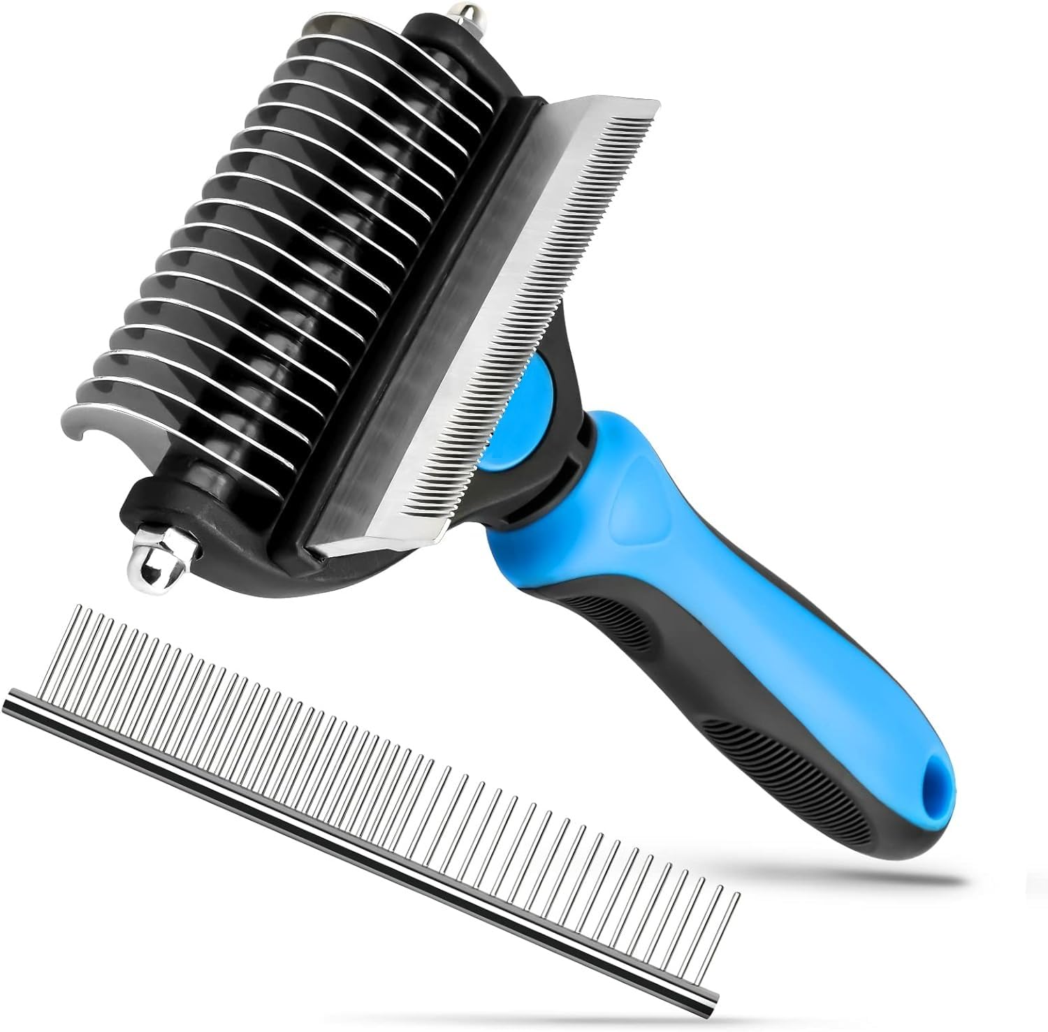 SILENCIO Dog Deshedding Brush, 2 in 1 Pet Undercoat Rake for Cats and Small Dog, Grooming Tool, Dematting Combs Easily Remove Mats, Tangles and Loose Fur Small (2 in 1 Dematting with Hair Comb)