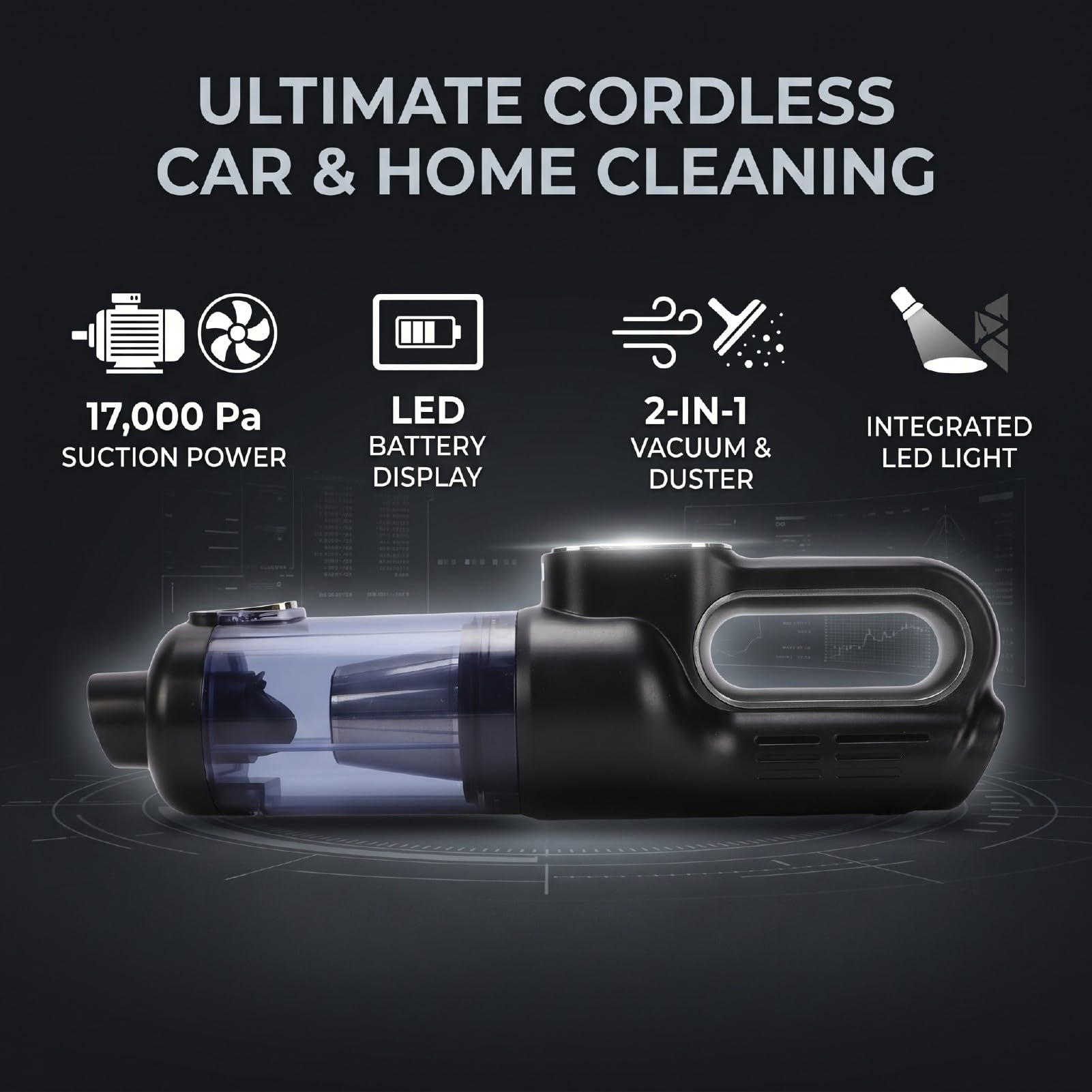 Aspiradora de Mano Inalámbrica para Coche, Aspiradora Mano Portátil con Luz LED y Pantalla LCD, Mini Aire Coche, Motor sin Escobillas para el Hogar, Pelo Mascotas (Gray)