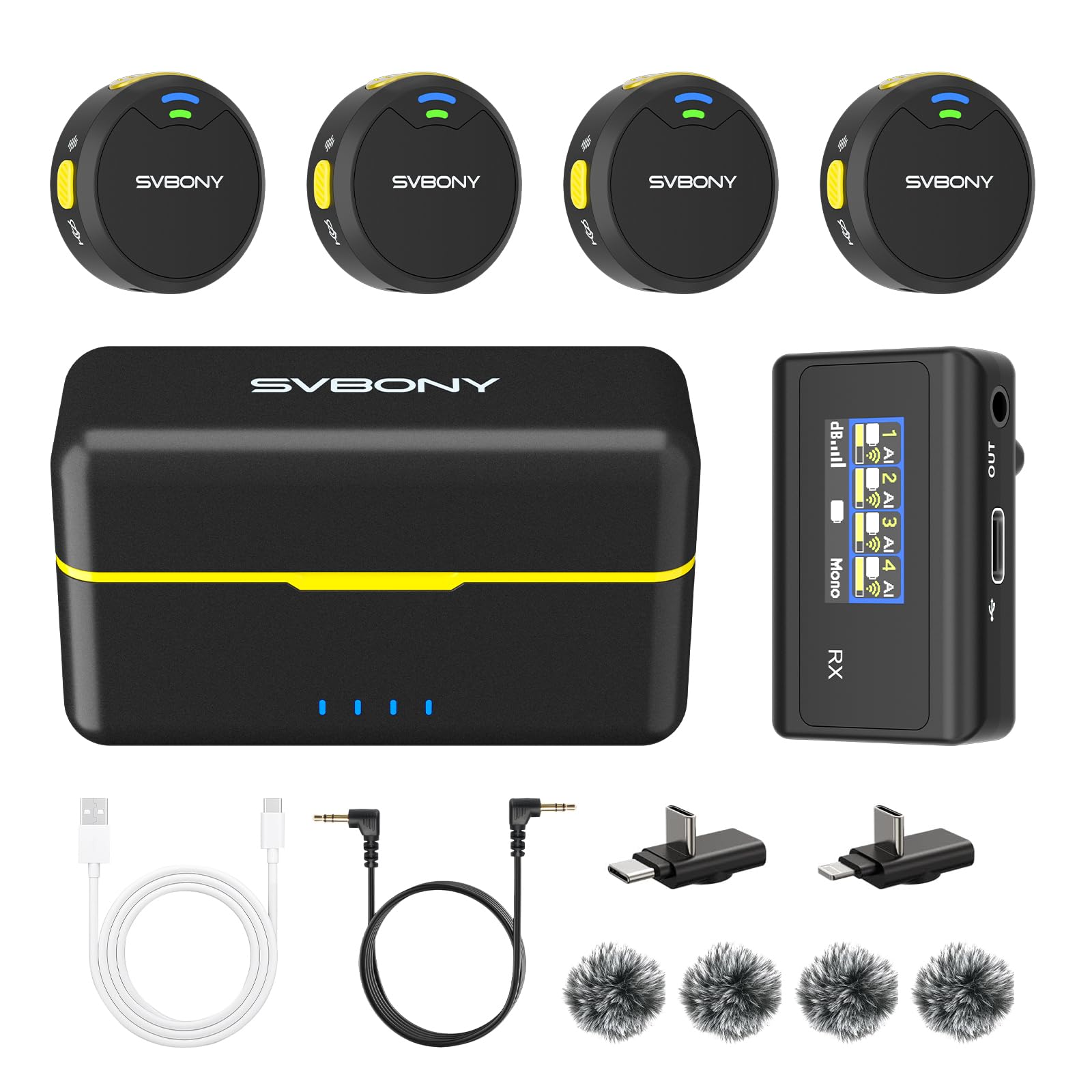 SVBONY SVMic 5 Microcravate sans Fil(4TX+1RX+Étui de Charge) pour Vidéo