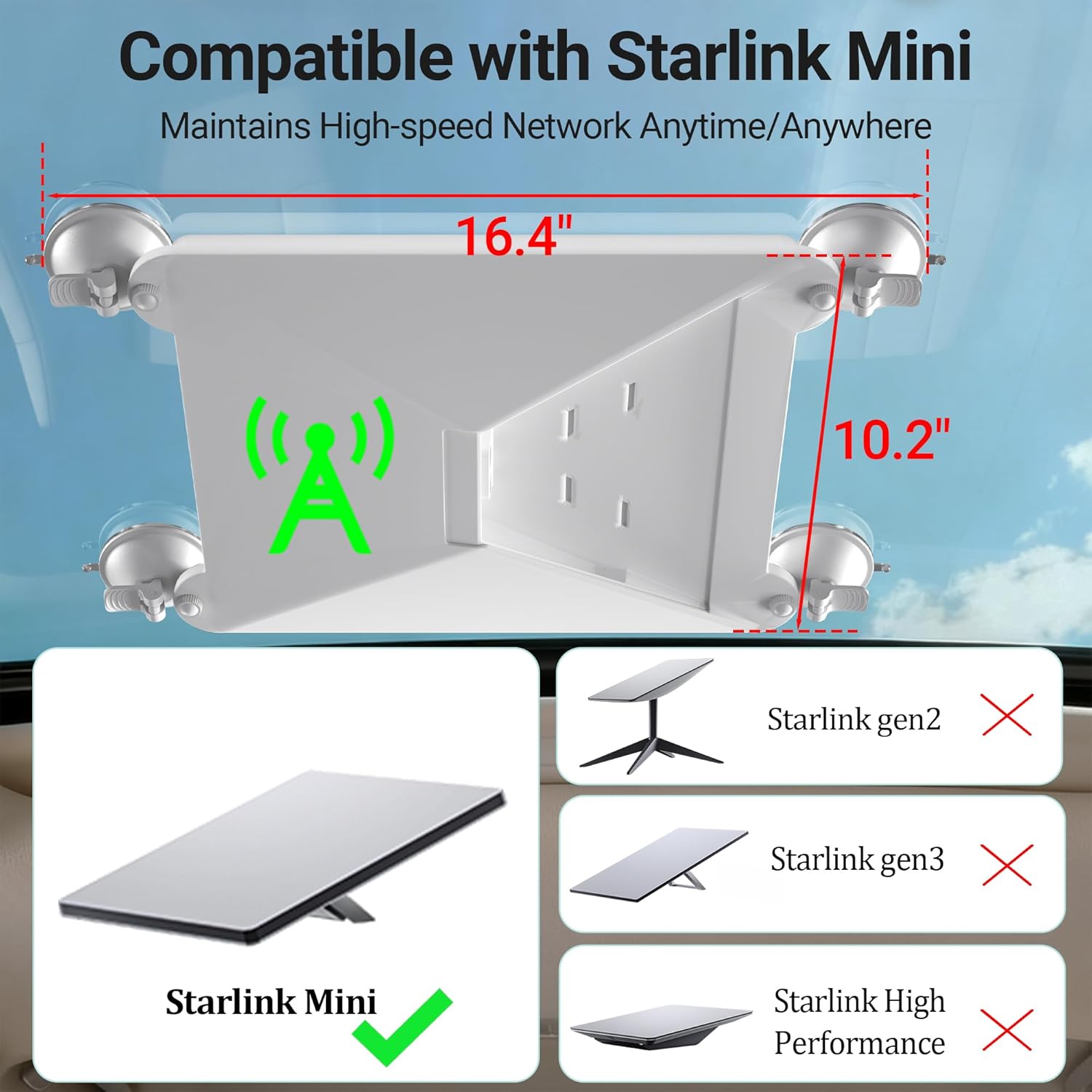 Starlink Mini Mount Suction Cup Silicone Cover Mount for Starlink Mini 2-in-1 Universal Strong Vacuum Roof/Window/Sunroof Mounts for RV, Camping Travel, Strong Grip, Signal-Free Design
