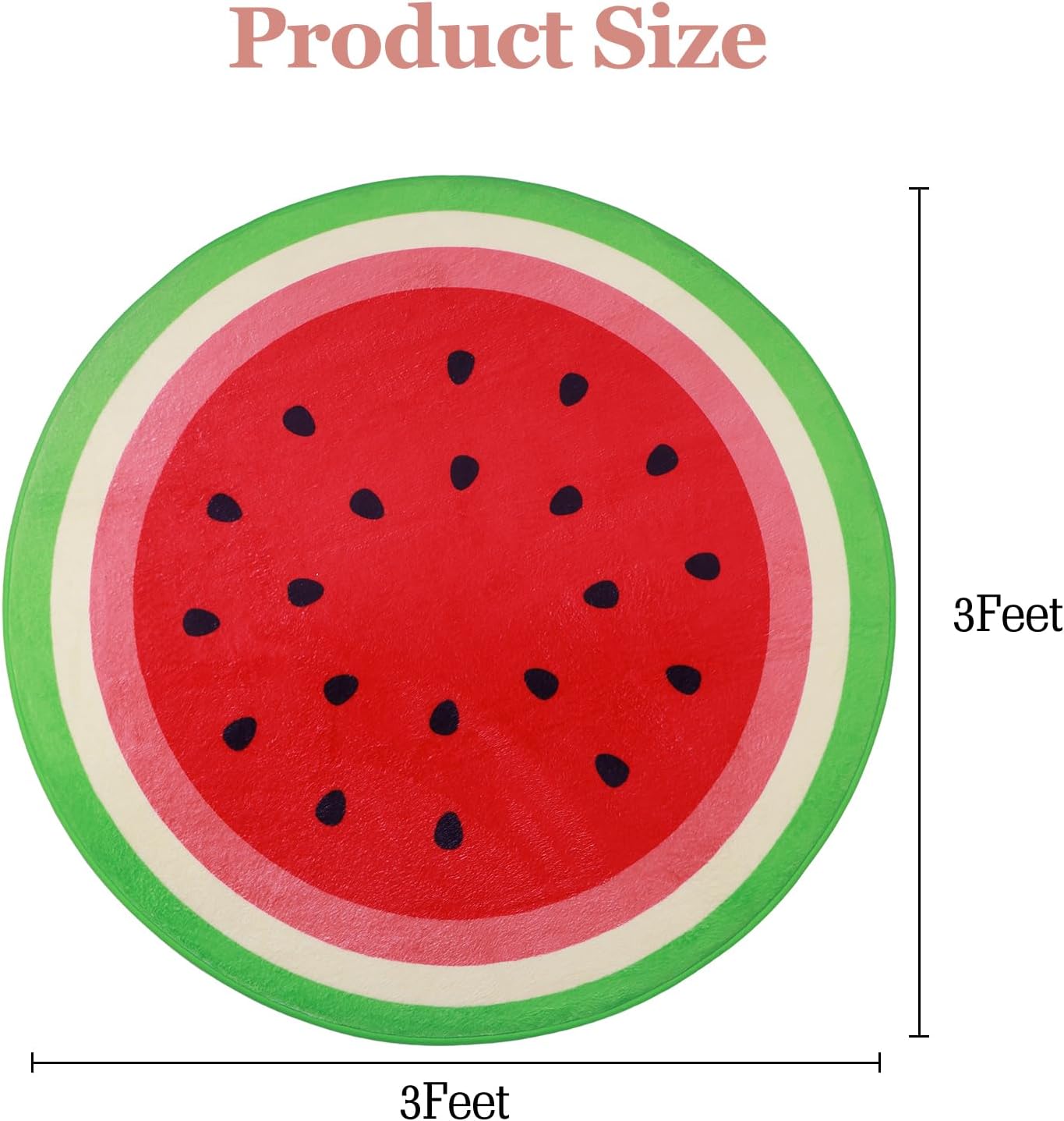 3ft Round Watermelon Rug, Memory Foam Circle Rug for Kids Room, Non-Slip Round Carpet, Soft Area Rug for Bedroom, Nursery, Playroom, Classroom, Room Decor