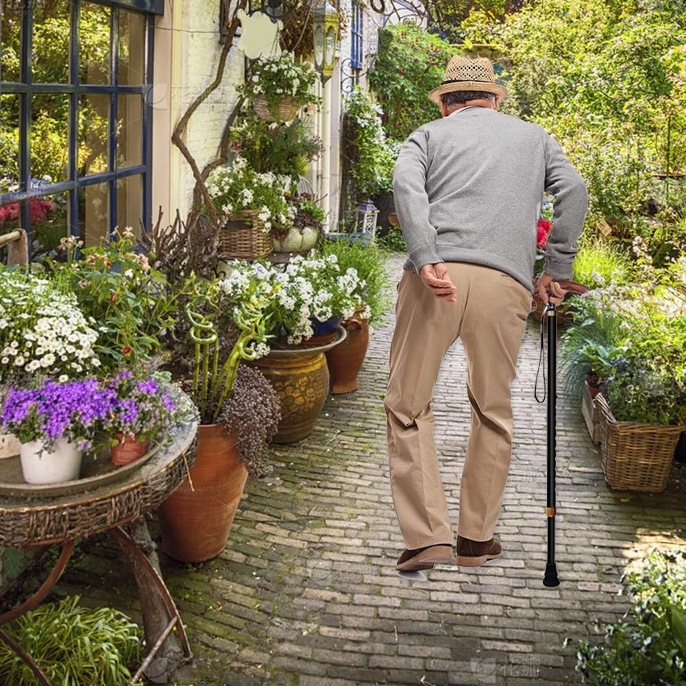Bastone Quadripode in Alluminio per Anziani, Regolabile in Altezza Supporto Stabile e Sicuro per Passeggio