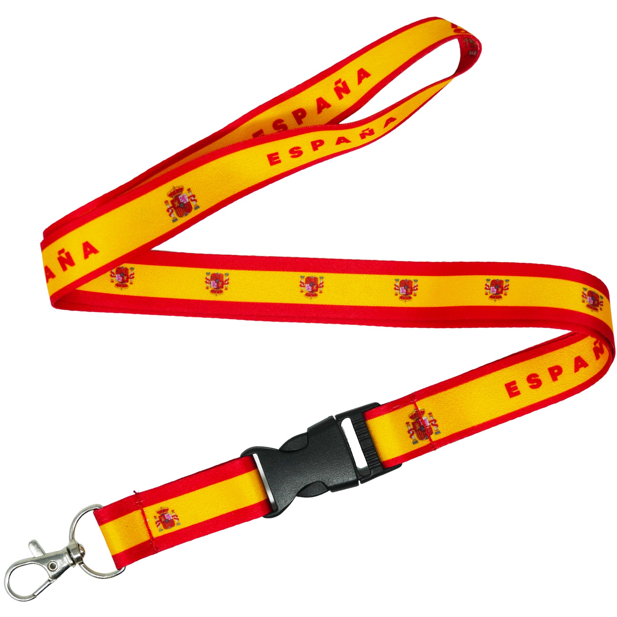 Tigoli Spain Lanyard – Red and Yellow “España” Neck Strap with Spanish Flag Print – 57cm Polyester Lanyard with Quick Release Buckle and Metal Keychain Clip – Ideal for ID Badges, Keys and Passes