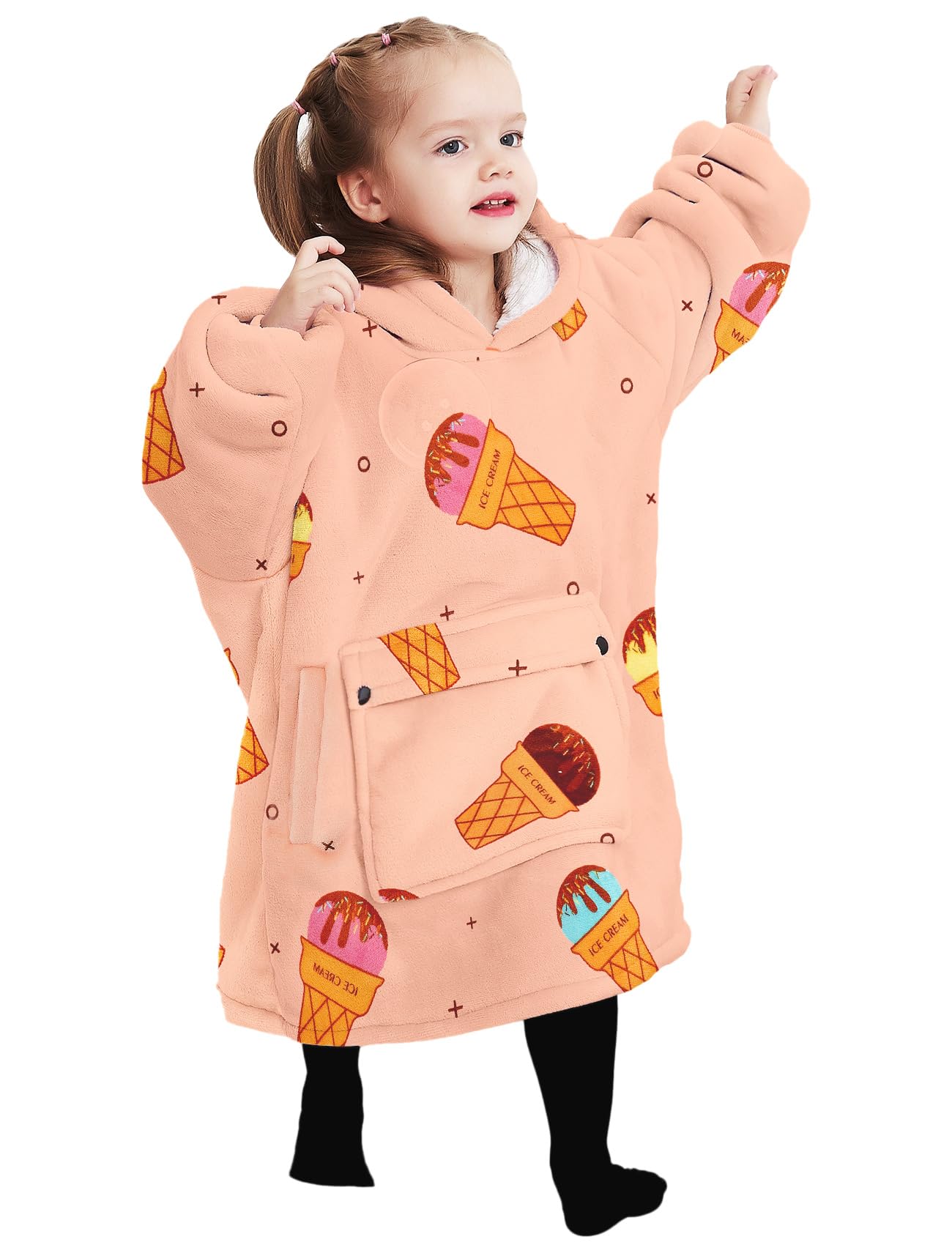 KFUBUO Wearable Blanket Hoodie for Kids Sherpa Patterns Oversized Sweatshirt Blanket With Pocket 6-10 Year Old Girl Birthday Gifts Ice Cream