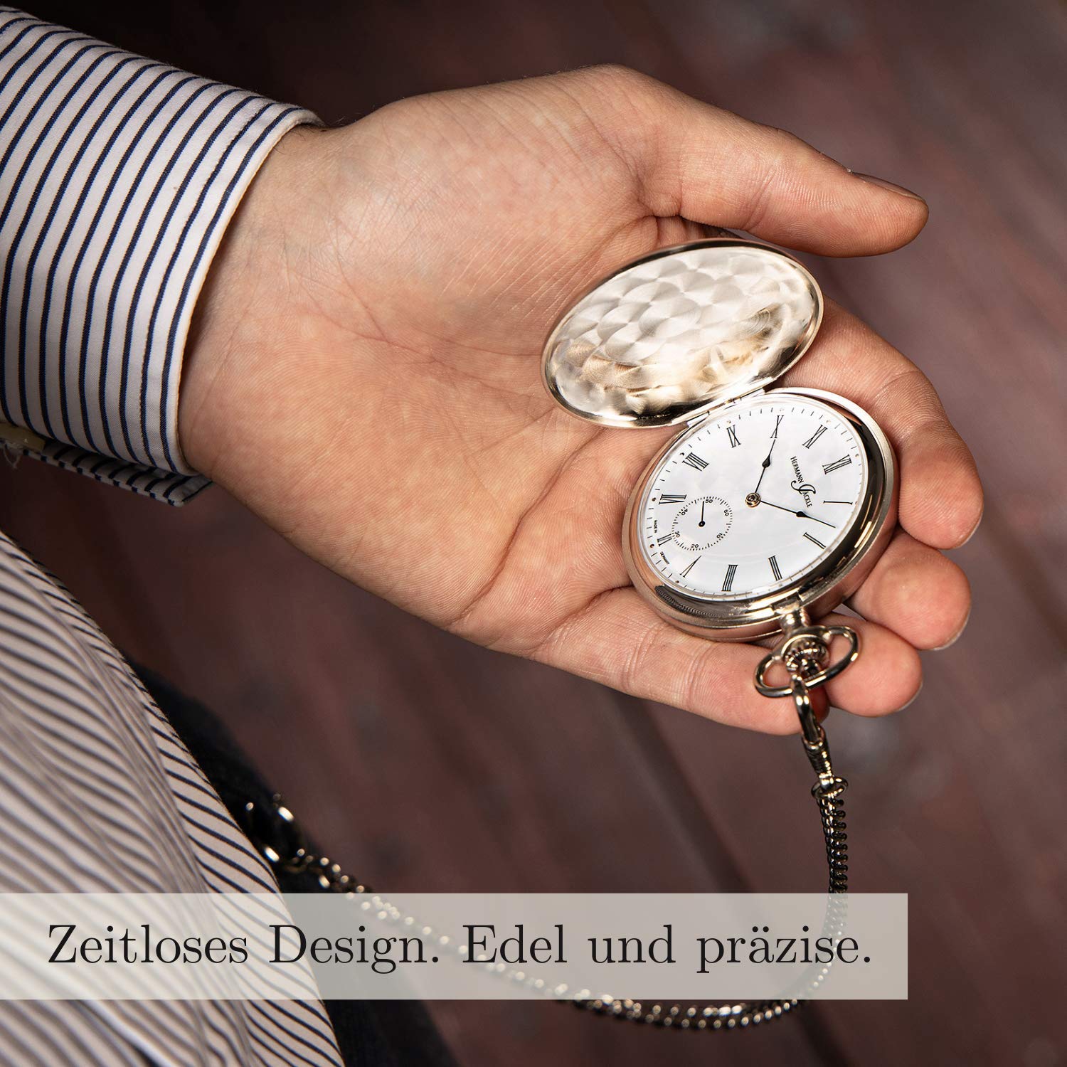 Hermann Jäckle Herren Taschenuhr Triberg Handaufzug 50 mm | Made in Germany, Handaufzugswerk, Double Hunter Gehäuse, kleine Sekunde, inklusive Kette und Reiseetui