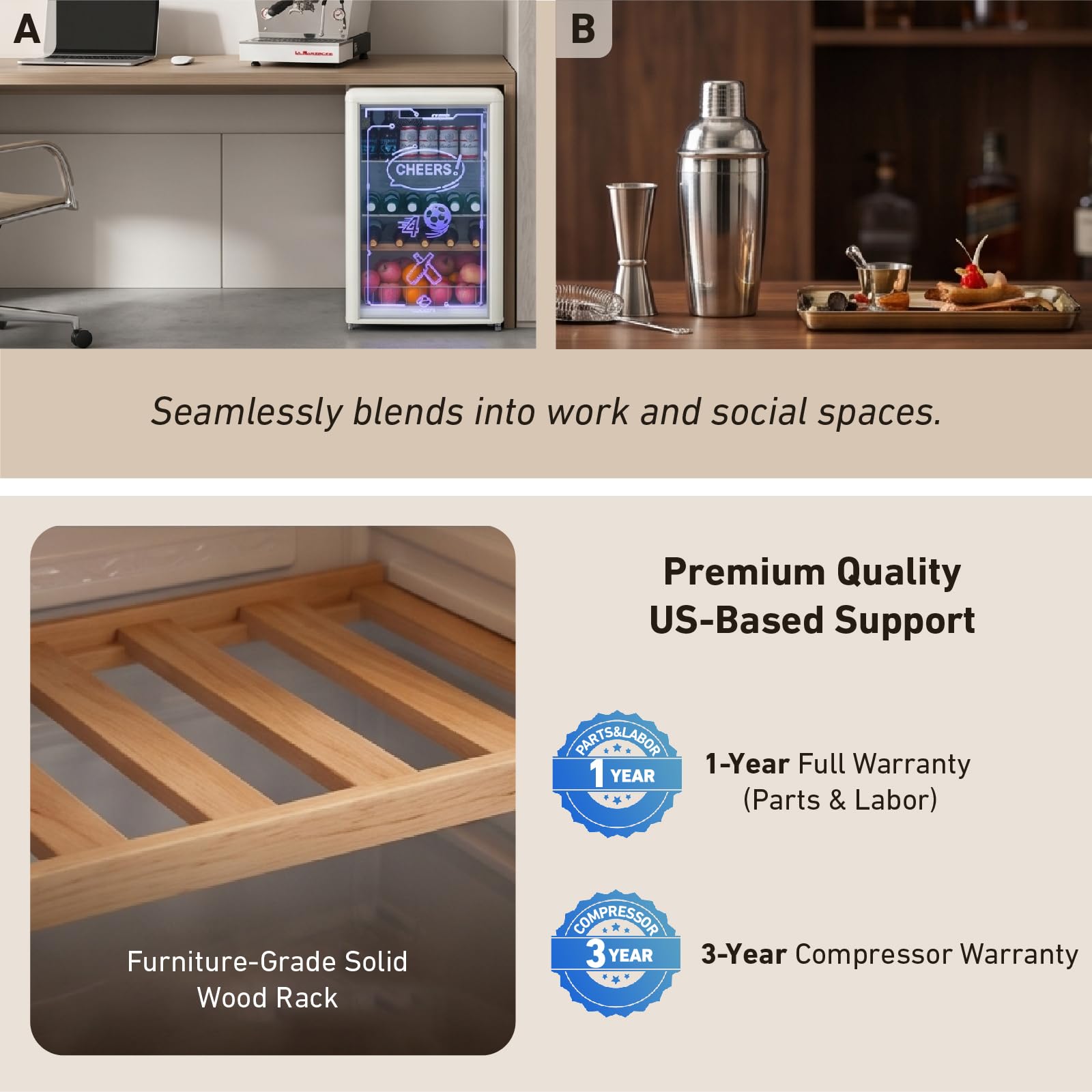 Koolots 4.4 Cu.Ft Beverage Refrigerator With LED Light Up Glass Door, 23.6” Small Freestanding Drink Fridge With Low Noise, Mini Cyberpunk Cooler For Home Bar, Bedroom, Gaming & Party on Fridge.com - View 5