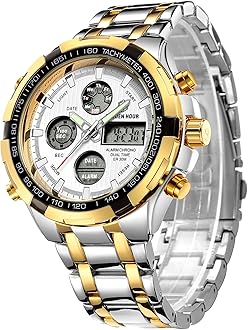 Luxury Stainless Steel Analog Digital Watches for Men Male Outdoor Sport Waterproof Big Heavy Wristwatch