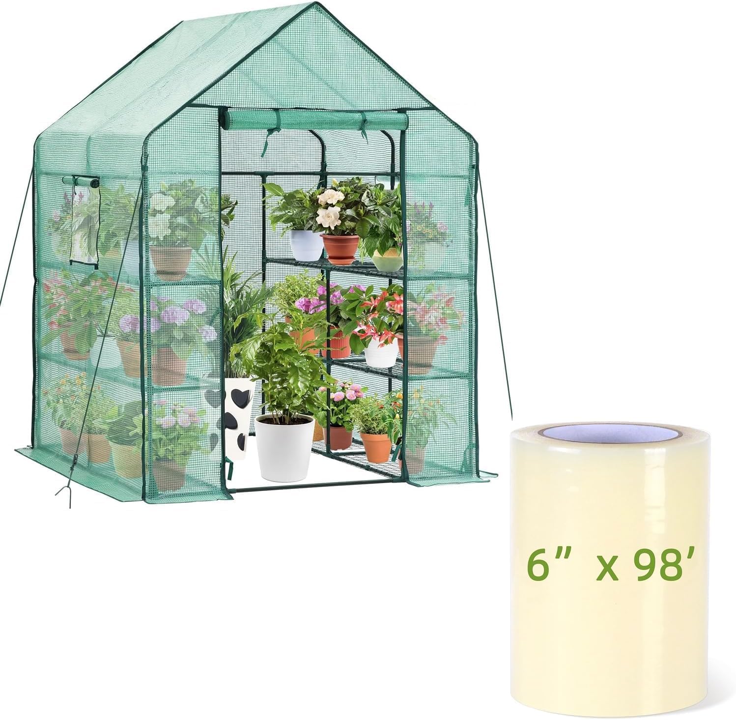 Ohuhu Greenhouse for Outdoors with Screen Windows+Ohuhu Greenhouse Repair Tape 6" x 98'