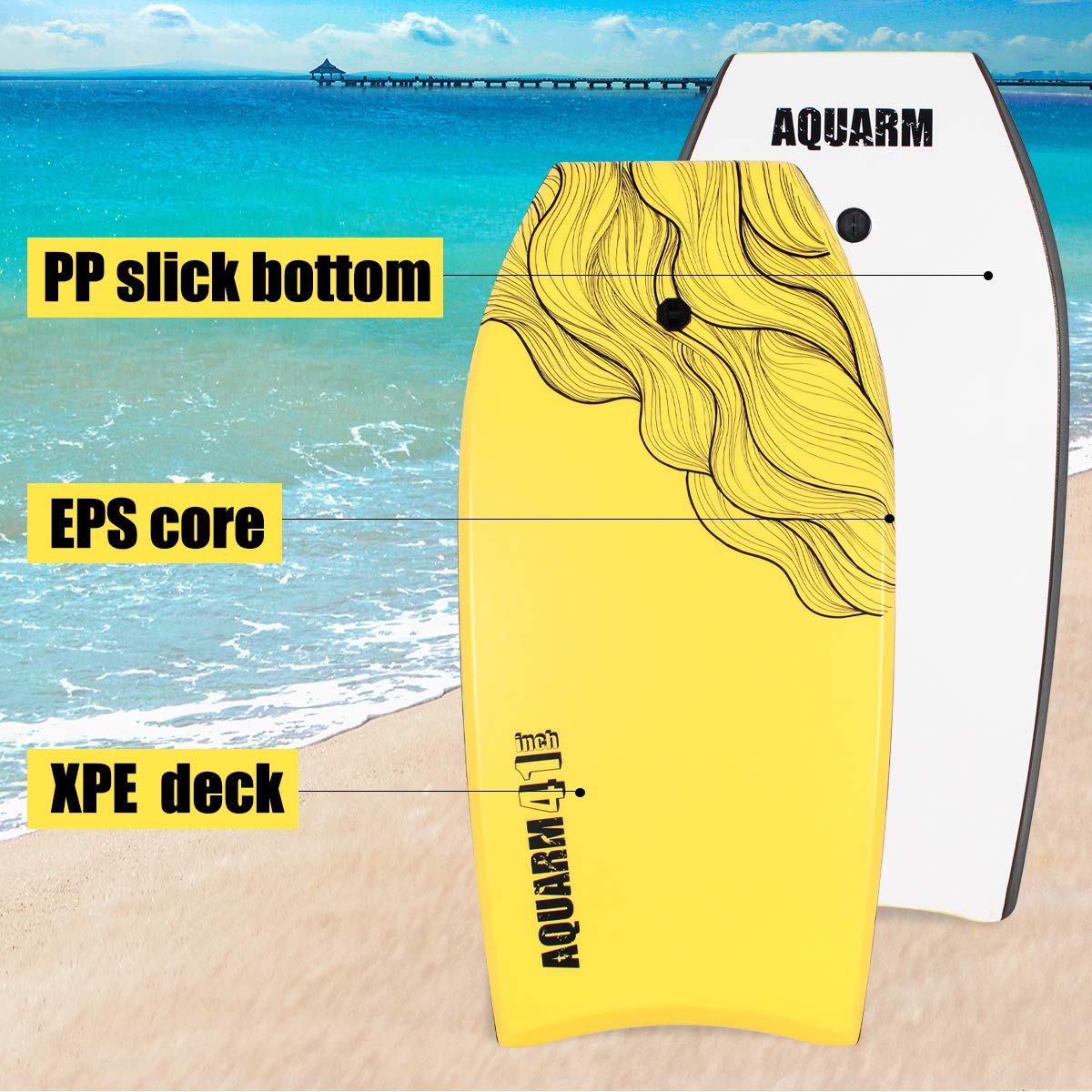 XPE Bodyboard 83,8 cm/91,4 cm/104,1 cm Bodyboard mit Premium-Handgelenkleine und Flossen-Halsbänder, super leichte und glatte Unterseite, perfektes Surfen für Kinder, Jugendliche und Erwachsene
