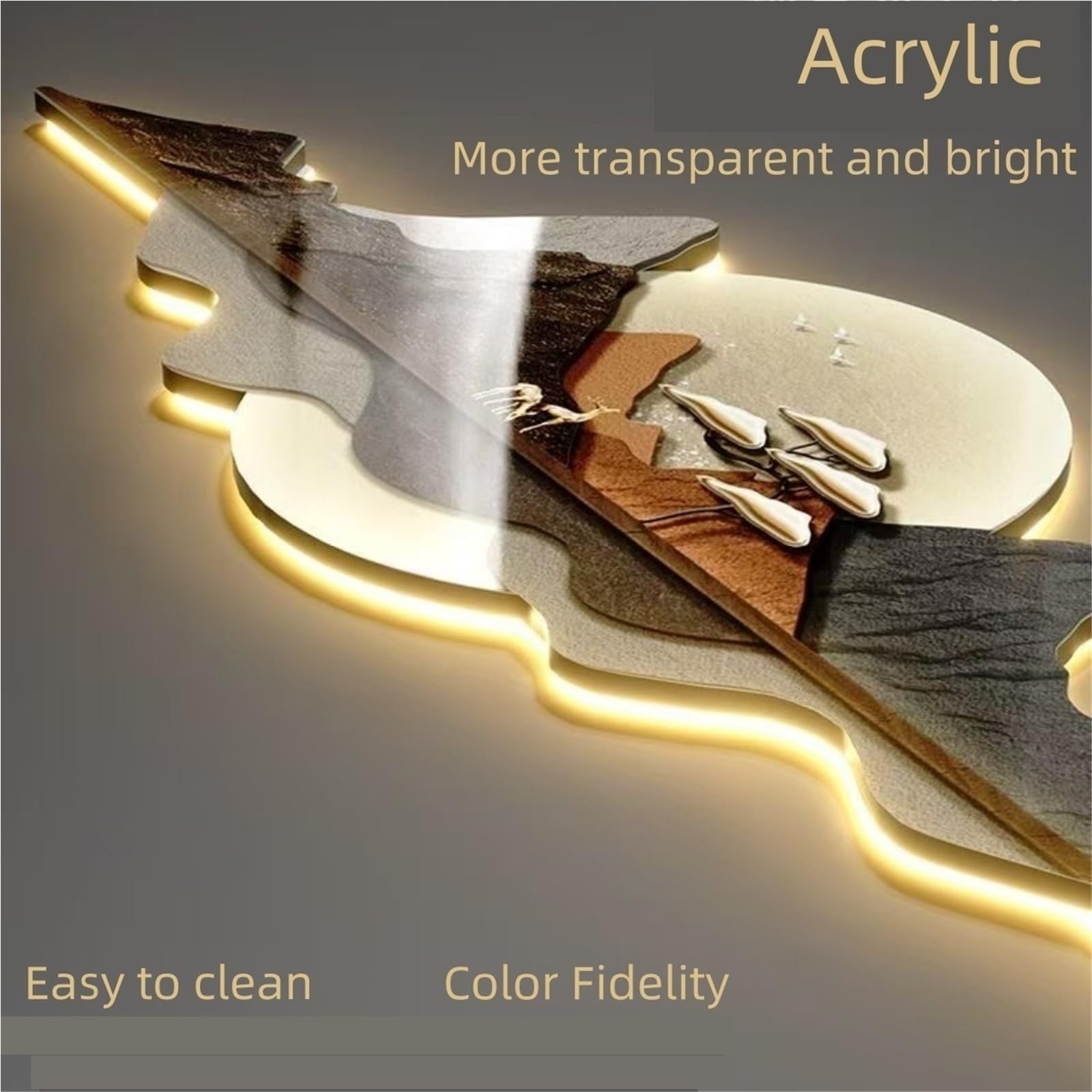 Cuadro Decorativo de Pared con Enchufe y Luces LED, 120 cm de Largo x 39 cm de Ancho, Blanco cálido, Montaje en Pared, para Sala de Estar