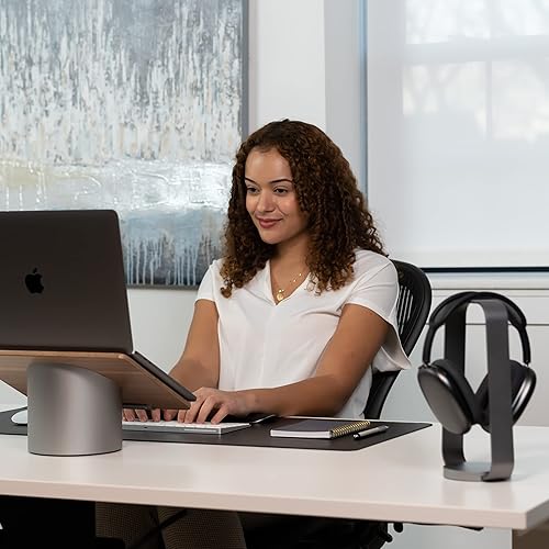Miniatura 4 de humancentric Soporte para auriculares en gris espacial, soporte para auriculares de aluminio pesado, soporte de auriculares de escritorio para