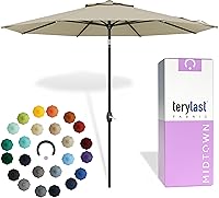 Midtown Umbrellas 9ft No-Fade Patio Umbrella Terylast Fabric Auto-Tilt Aluminum Frame 8 Ribs Chestnut Beige for Deck Pool Garden