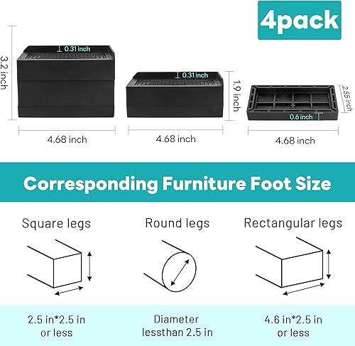 Miniatura 2 de BTSD-home Elevadores de cama resistentes ajustables para muebles, elevadores de altura de 1 o 3 pulgadas, elevadores para dormitorio, camas, sofás,