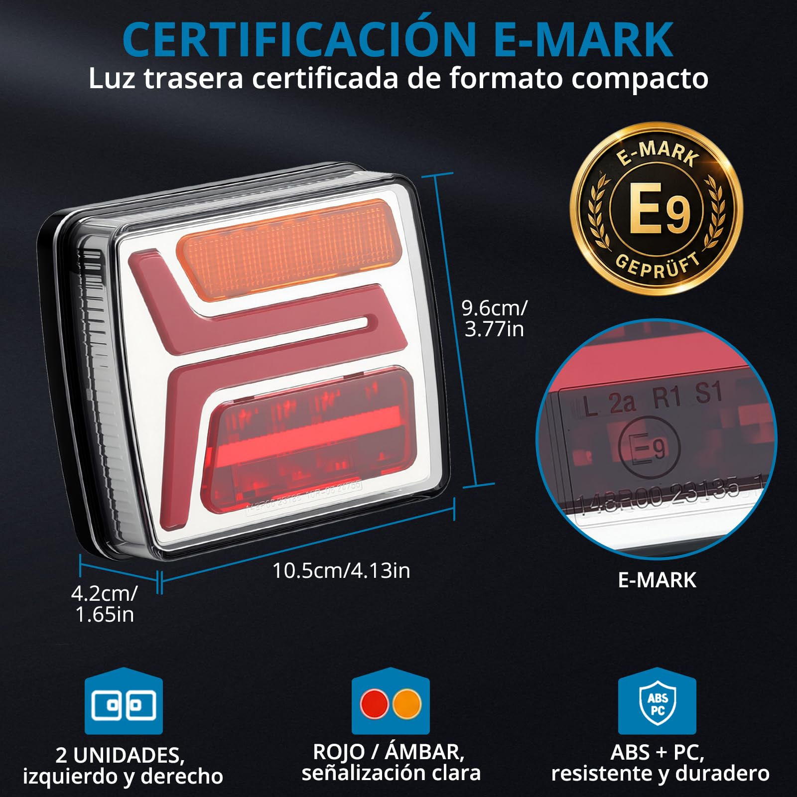 AUTOUTLET Luz Trasera de Remolque Inalámbrica Recargable de 12 Horas, IP67, Carga Type-C, Montaje Magnético o Tornillos, Inalámbrica 2,4 GHz, con Estuche Rígido