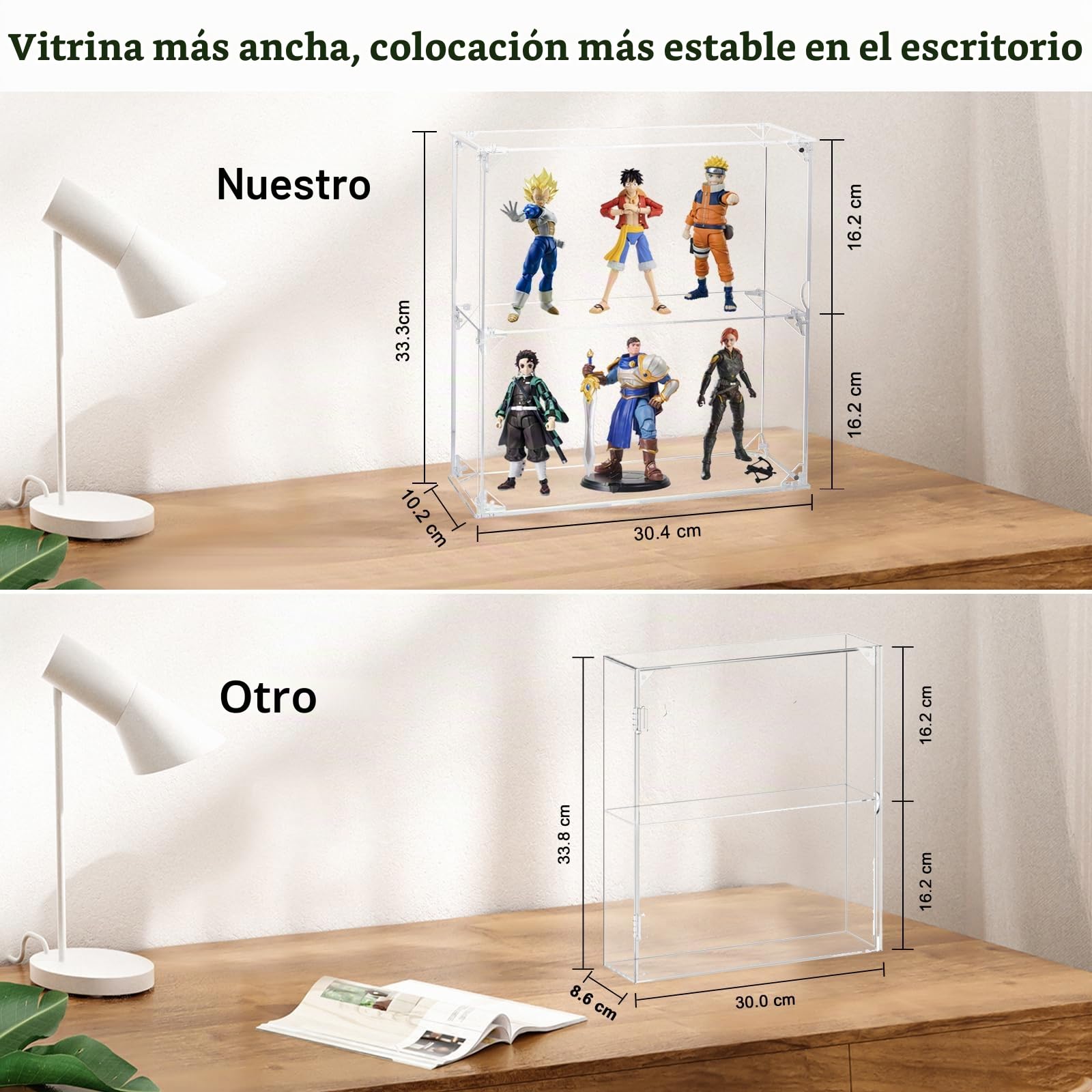 Vitrina de acrílico, vitrina transparente de 2 capas para figuras de acción, vitrina de pared a prueba de polvo, vitrina de cristal alternativa para coleccionables, Lego, modelos, juguetes