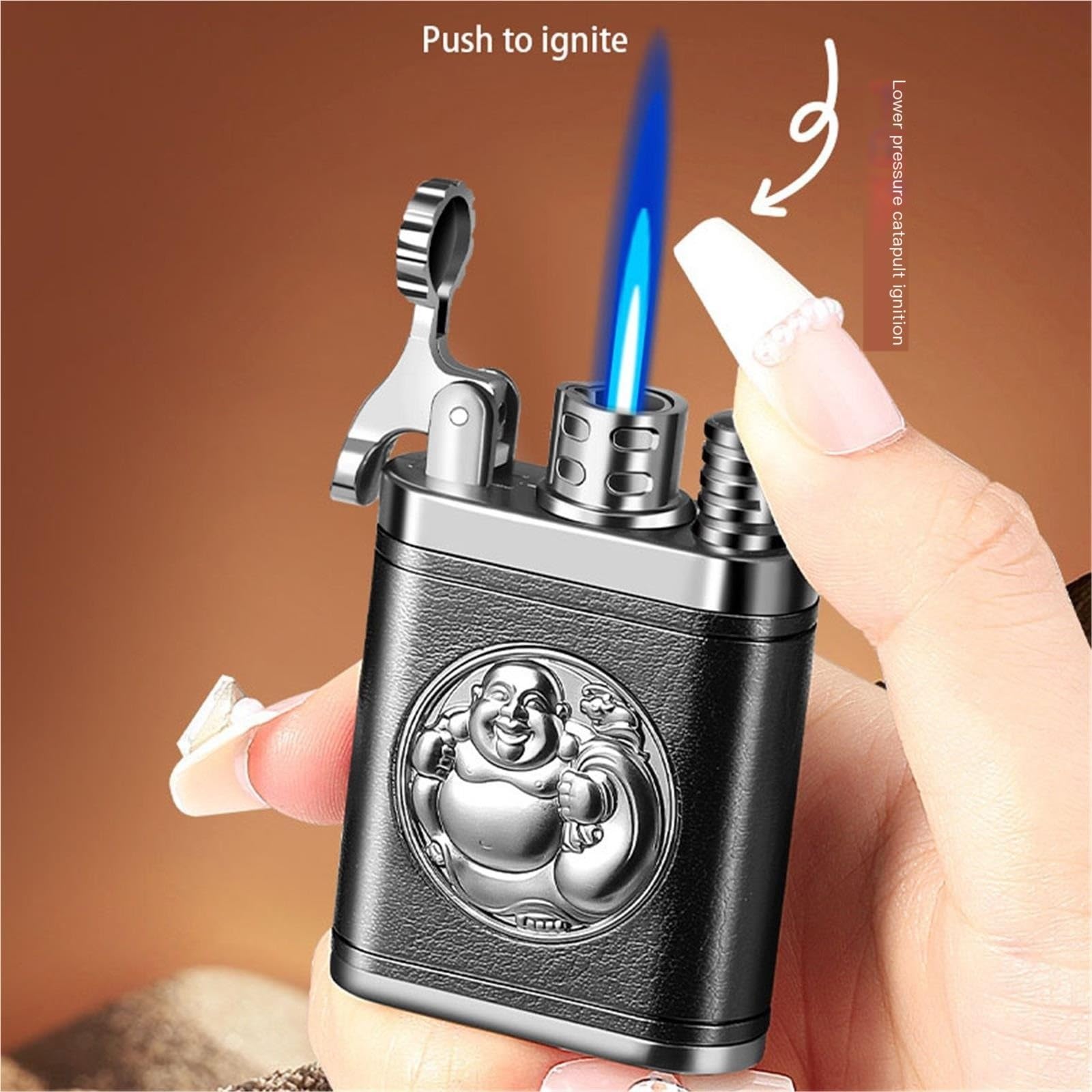 Accendino antivento a butano, fiamma regolabile, design portatile in metallo, ricaricabile per candele, sigarette, sigari, barbecue, campeggio, uso esterno