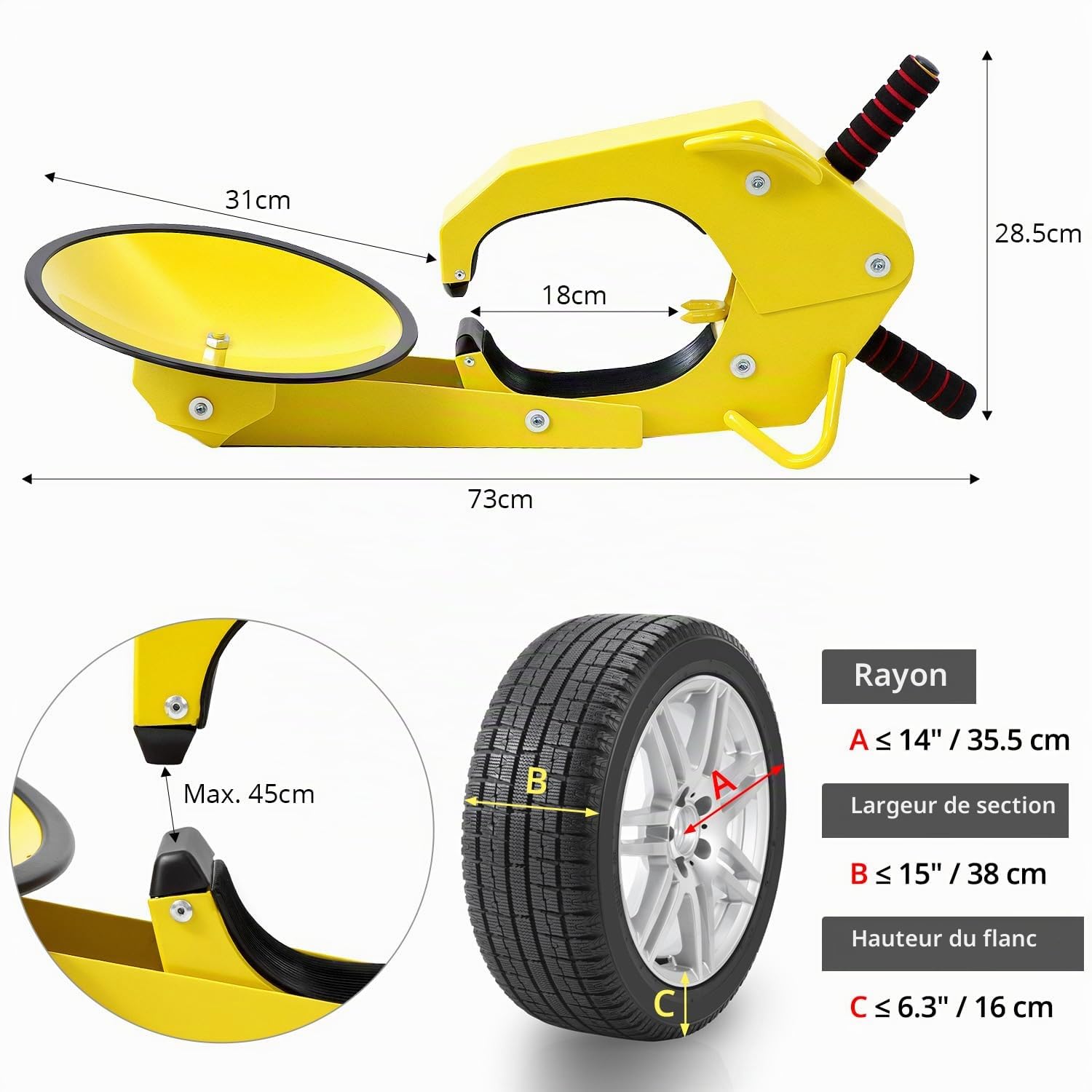 QWORK® Antivol Voiture Bloque de Roue pour Caravane Remorque, Éviter les Démontages Violents