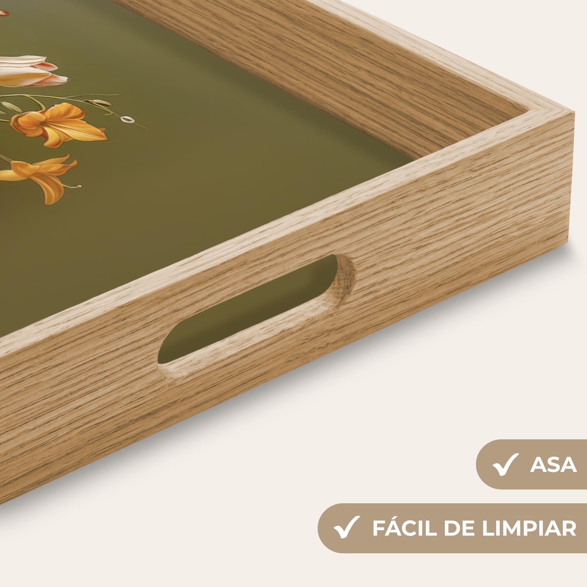 Bandejas para Servir Comida Rectangular 50x35 cm Bandeja Desayuno Cafe Tabuleiro Resistente A Los Arañazos Antideslizante Cocina Neutro - Flores - Ramo - Jarrón