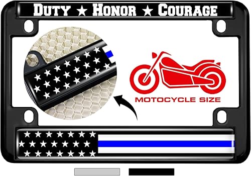 Miniatura 10 de Marco de matrícula de metal para motocicleta con línea azul delgada (rayas) diseño de bandera de Estados Unidos, cromado