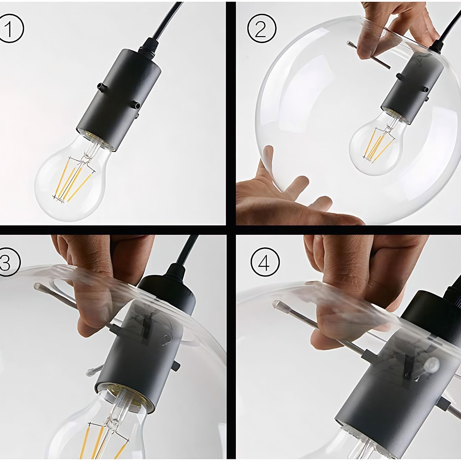Lampada a Sospensione da Soffitto in Vetro Moderna E27 Globo Trasparente Finitura Dorata Lampadario Regolabile 150cm per Isola Cucina Sala da Pranzo Camera Caffè Corridoio (Nero, 20cm)