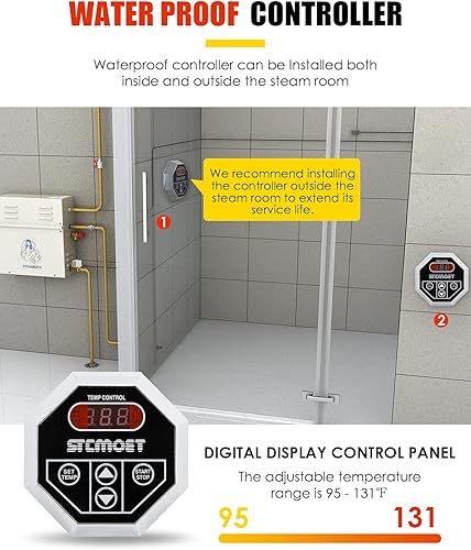 Miniatura 3 de CGOLDENWALL Generador de vapor autodrenante de lujo de 9KW para ducha, sauna, baño, baño de vapor para el hogar, generador de spa con control
