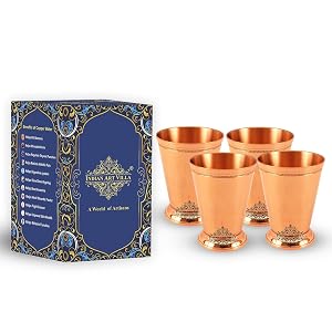 Indian Art Villa Copper Big Top Tumbler Cup with two Designer Rings 10 Oz Elegant Drinkware Serveware for
