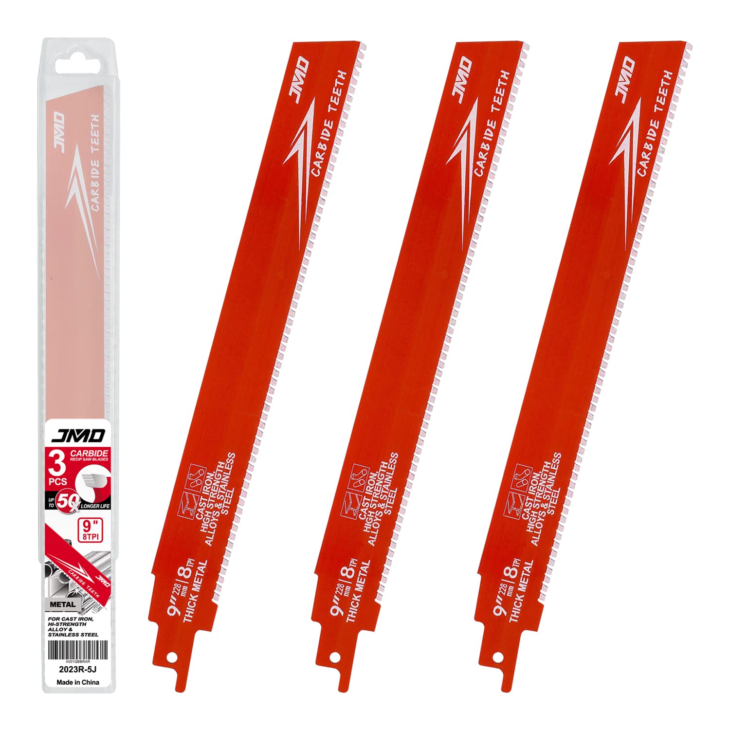 JMD 3-Pack 8TPI 228mm Carburo Lames Sega Gattucio per Metallo Spesso Lames Seghetto Gattuccio Carburo per Ghisa e Acciaio Legato Compatibile con Milwaukee Makita Dewalt Ryobi ecc