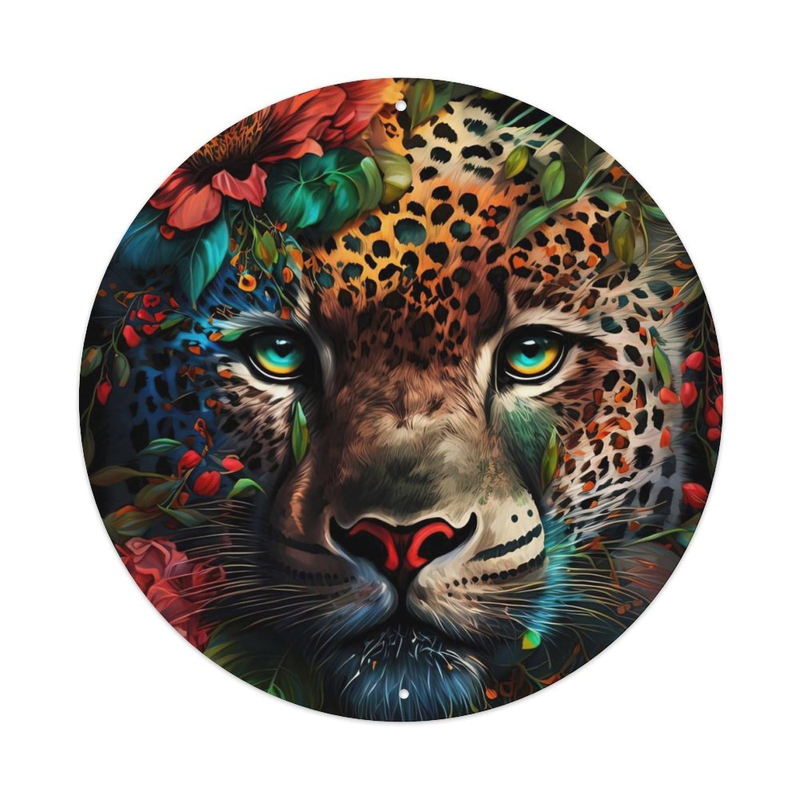 Animal Leopard And Flower Metal Tin Sign