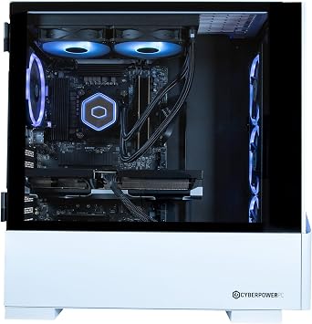 CyberPowerPC Luxe Gaming PC - AMD Ryzen 7 9700X, Nvidia RTX 5060 Ti, 32GB RAM, 1TB NVMe SSD, 650W PSU, Windows 11, Liquid Cooling, Amethyst 360M Airflow White