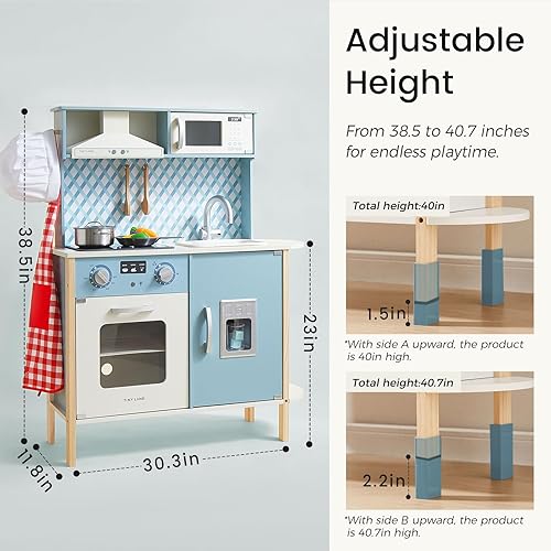 Miniatura 5 de Tiny Land Juego de cocina para niños, juego de cocina de madera para niños, juego de cocina de chef para niños pequeños con luces y sonidos reales,