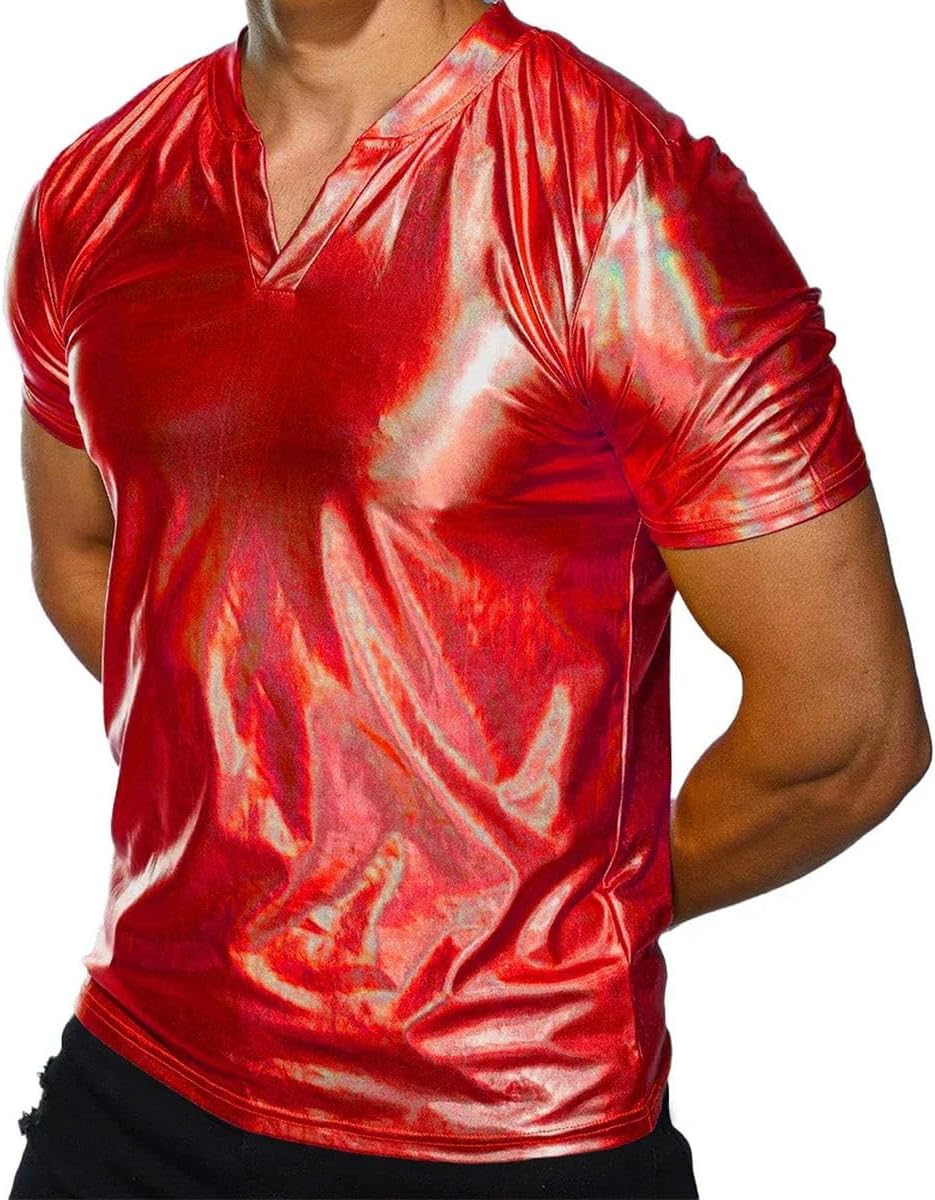 Men's Short Sleeved V-Neck Slim Tight Top Party Clothing Customizable