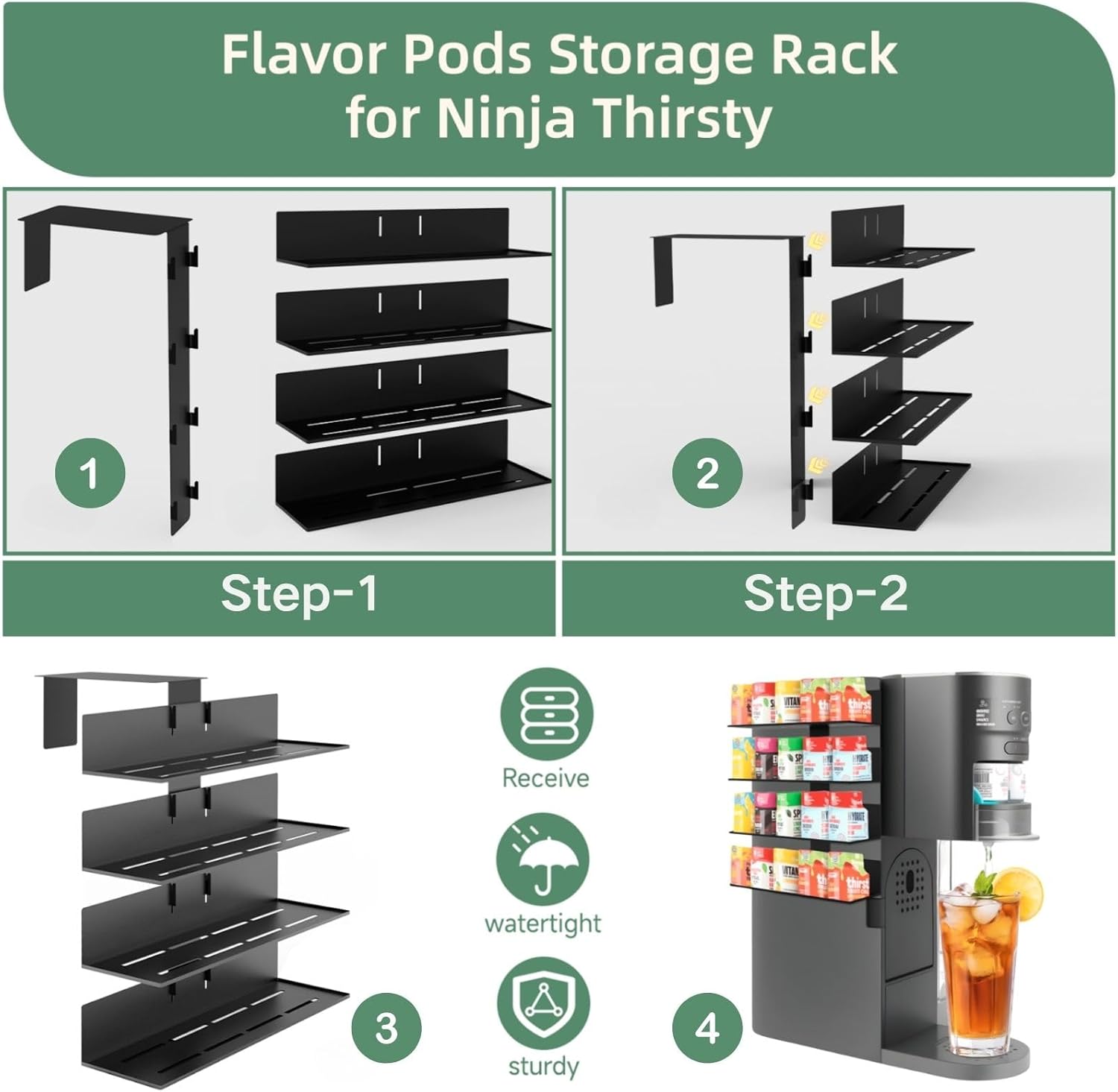 Flavor Pods Holder for Ninja Thirsti WC1001 Soda Maker, 20-Capacity Storage Rack for Ninja thirsty flavor pods, Compact & Durable Shelf for Ninja Thirsties Drink System Soda Machine (Shelf Only) - Image 4