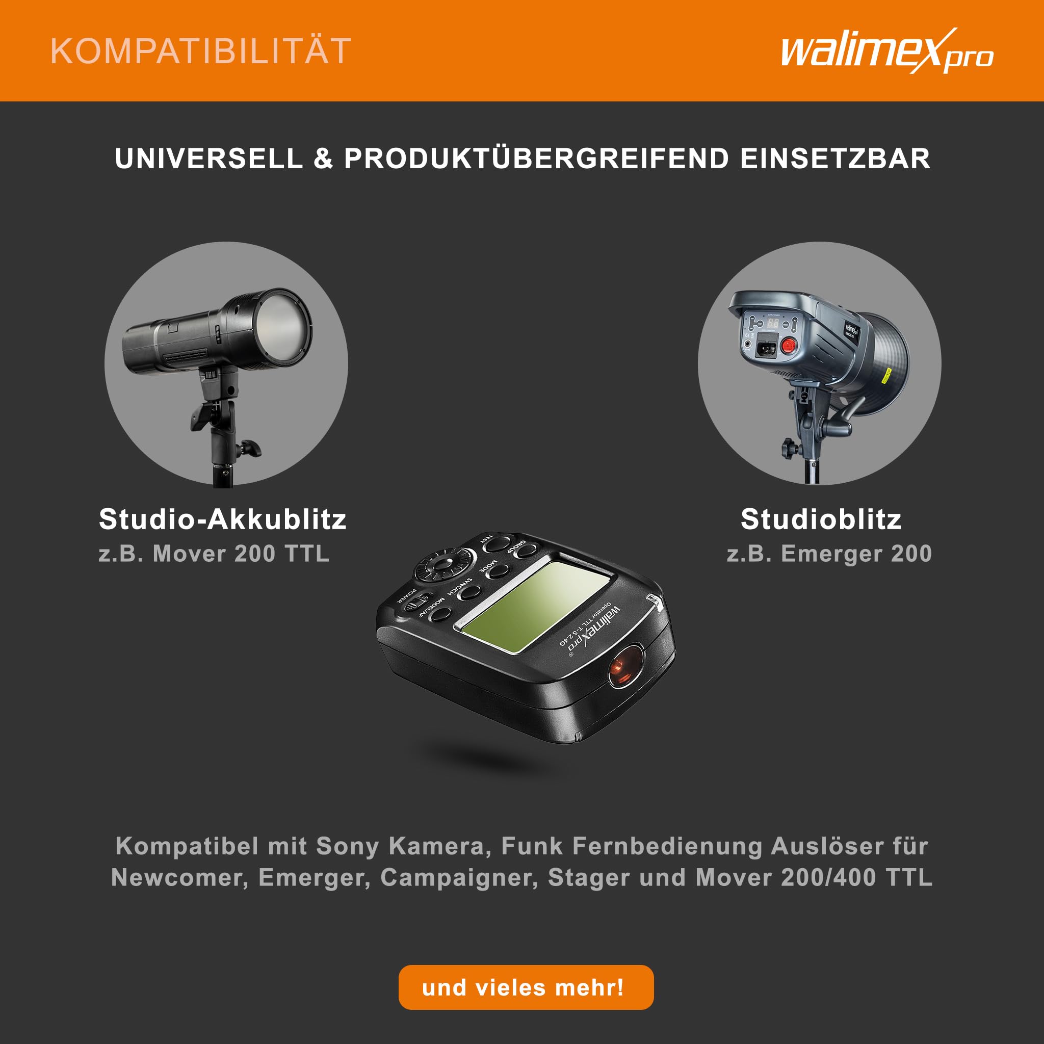 Walimex pro Operatore TTL T-S adatto per fotocamera Sony, telecomando radio e telecomando radio per nuovi arrivati, Emerger, Campaigner, Stager e Mover 200/400 TTL, trasmettitore
