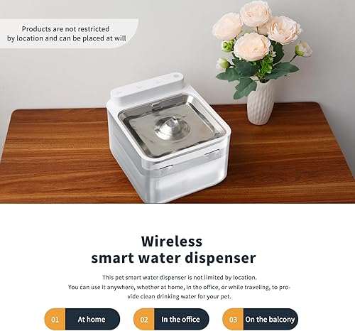 Miniatura 7 de Fuente de agua inalámbrica recargable para gatos de acero inoxidable 304, fuente para mascotas de 105 onzas  3 litros más grande, bomba silenciosa,