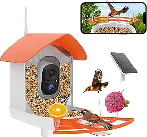 Bird Feeder with Camera,AI Identify Birds Species,Smart Birds Camera with Solar Powered,Auto Record FHD Feather Visitor Video in Backyard,Garden,Instant Notifications,Ideal Gifts for Family,Orange asin的图片