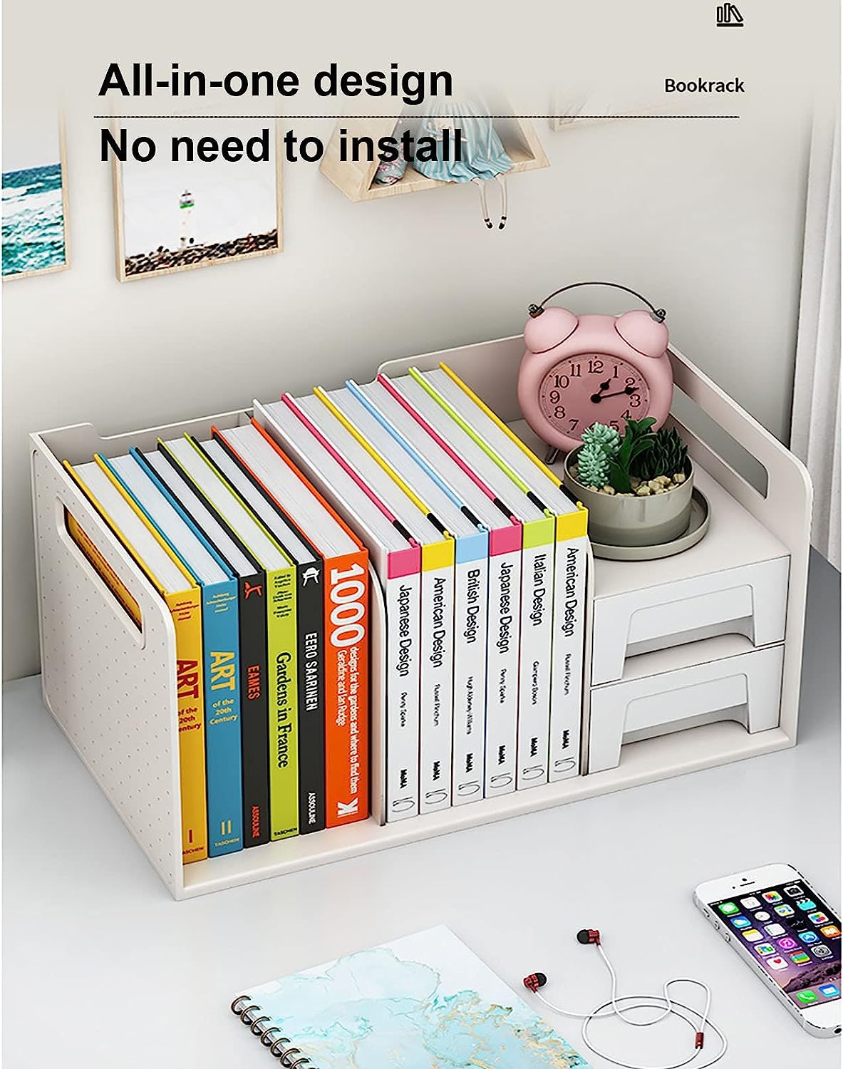 Scaffale per libri, organizer da ufficio, struttura sinistra e destra, design ordinato, grande capacità, accesso rapido agli oggetti, organizer da scrivania per riporre i tuoi documenti