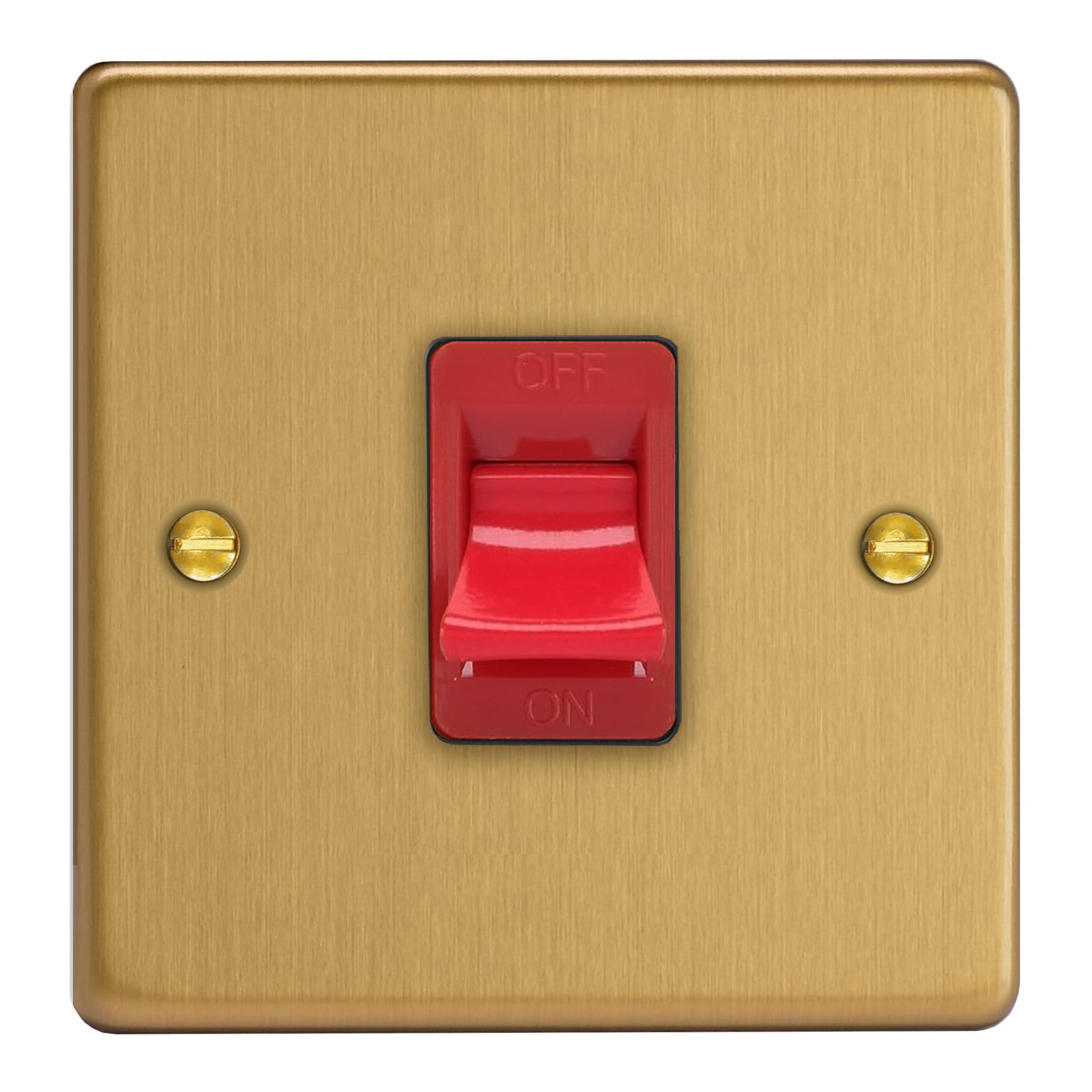 Varilight 45A Cooker Switch (Single Plate, Red Rocker) Brushed Brass