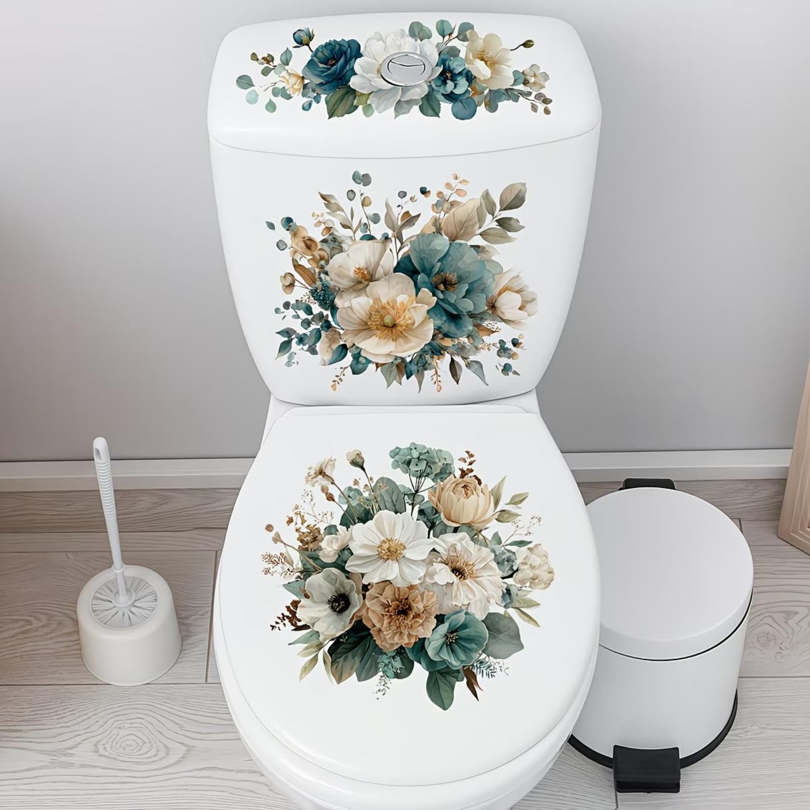 Floral Toilet Sticker Waterproof Bathroom Wall Sticker Toilet Lid Sticker Self-Adhesive Removable Decals Home Decor