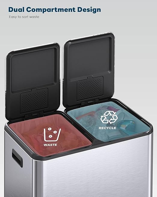 Basurero Doble ComfyCorner 16 Gal Acero Inoxidable Plata miniatura 5