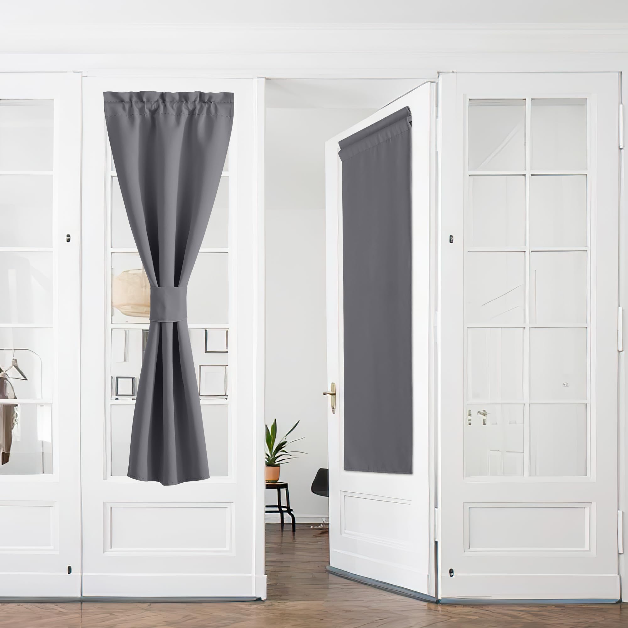 PONY DANCE Cortina Puerta Interior Cortinas Opacas 2 Piezas Cortinas Cocina Puerta 60x240 cm Cortinas para Salon Cortinas Termicas Aislantes Frio y Calor Cortinas Dormitorio, Gris