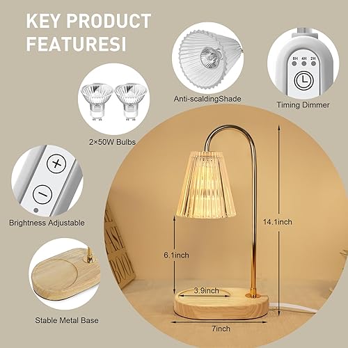 Miniatura 2 de Lámpara calentadora de velas eléctrica con fragancia con 2 bombillas, temporizador y regulador de intensidad de 4 niveles, compatible con todas las