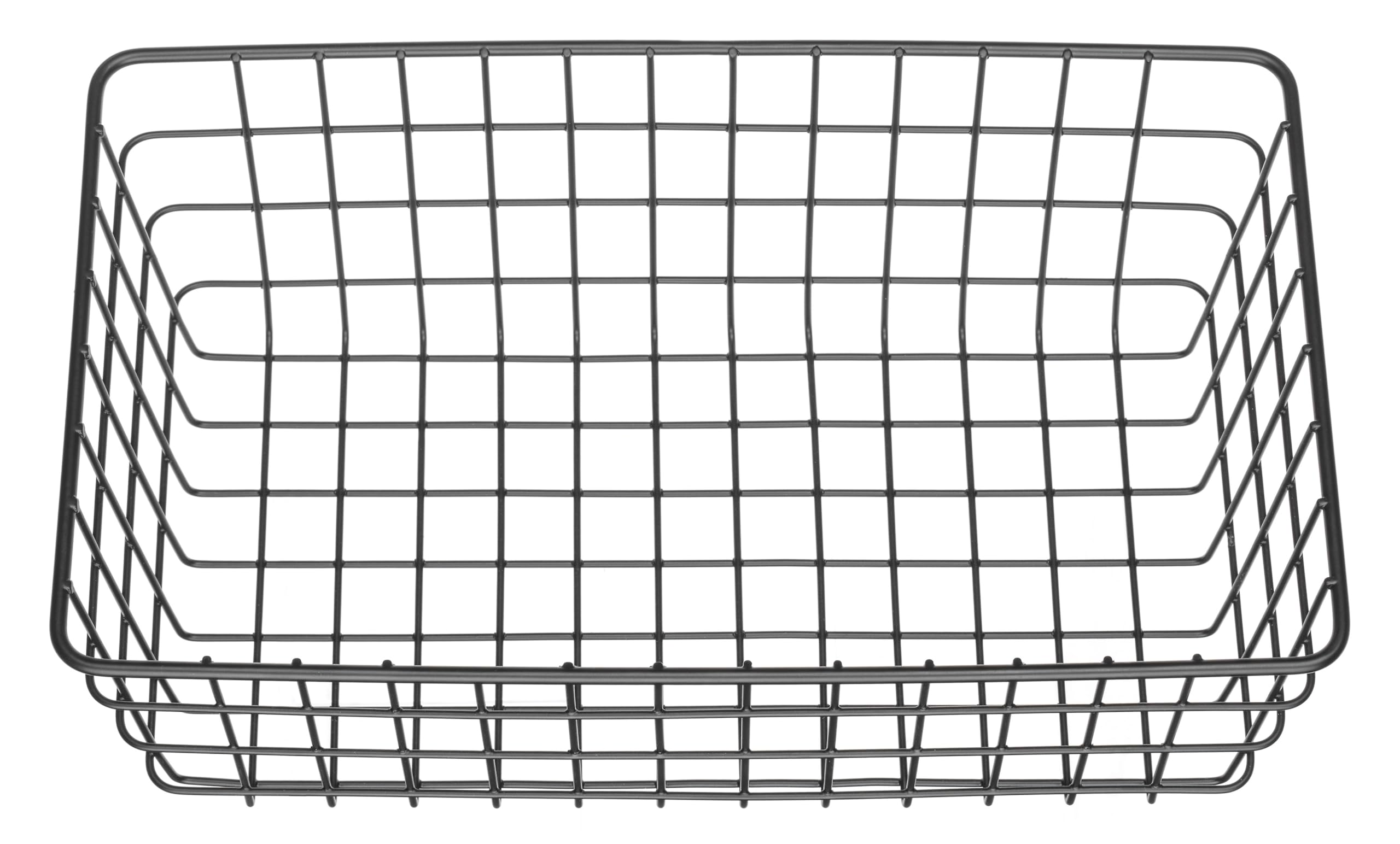Whitmor Paquete de 4 cestas de alambre negro para organizar cestas de almacenamiento de alambre de oficina, cestas de metal blanco para despensa, cocina, congelador
