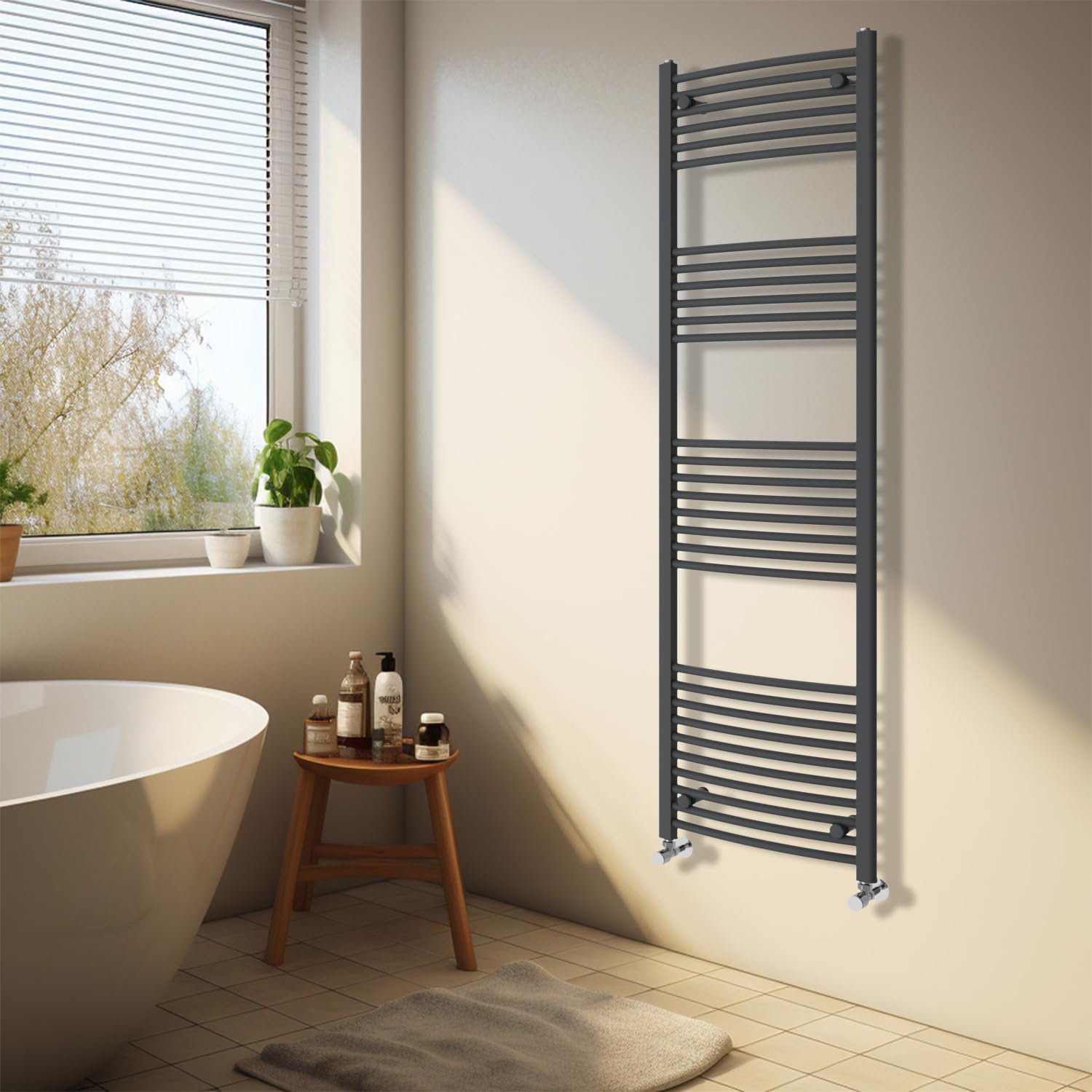 NRG Anthracite Heated Towel Rail Curved Designer Bathroom Radiator - 1800×500mm