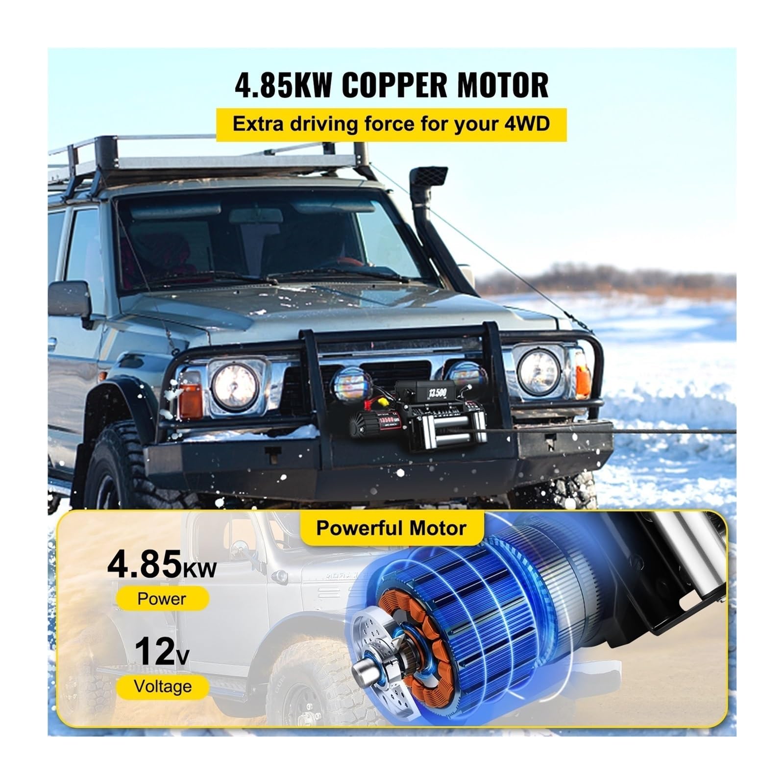 Wciągarka elektryczna 13 500 funtów / 6123,5 kg, 12 V, z liną o długości 24 m, wciągarka elektryczna, wciągniki elektryczne z bezprzewodowym pilotem (wytrzymała lina stalowa)(1500W with control)