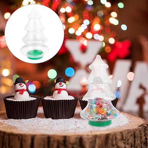 Miniatura 2 de HOMSFOU Cajas de dulces en forma de árbol de Navidad 2 tarros de dulces de Navidad con tapas, recipientes transparentes para dulces de fiesta de